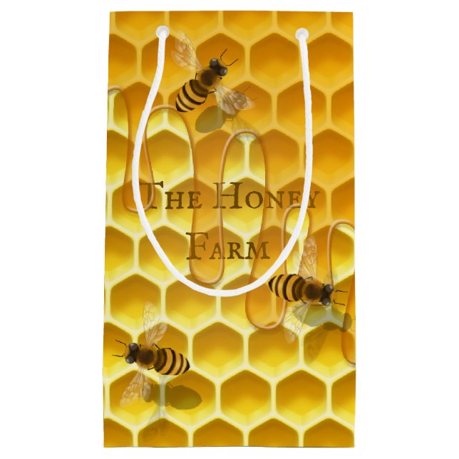 Honeycomb & Honeybees Custom Bee Product Packaging Small Gift Bag (Front)