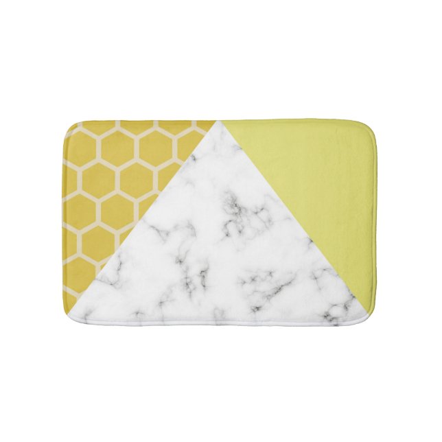 Honeycomb & Marble effect: Mustard Yellow Bath Mat (Front)