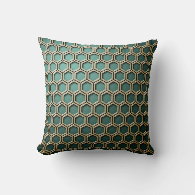 Honeycomb on Teal Throw Pillow (Front)