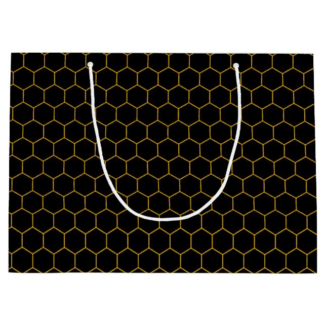 Honeycomb pattern black yellow abstract hexagons large gift bag (Front)