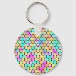 Honeycomb Pattern In 80s Colours Keychain