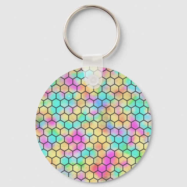 Honeycomb Pattern In 80s Colours Keychain (Front)