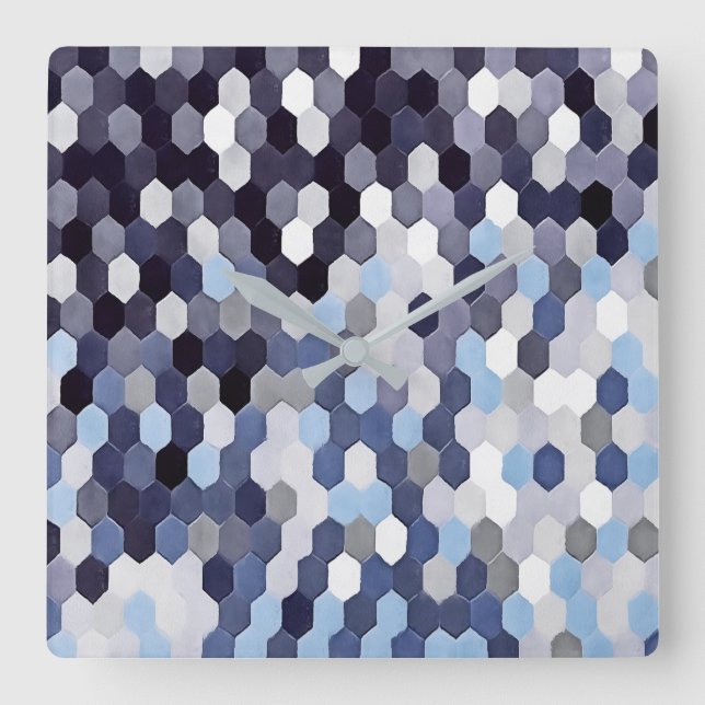 Honeycomb Pattern In Blue Tones Square Wall Clock (Front)