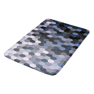 Honeycomb Pattern In Grey and Blue Wintry Colours Bath Mat