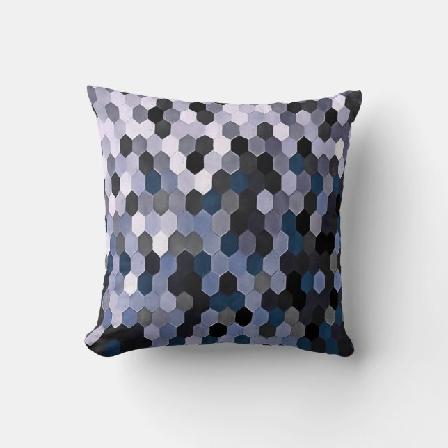 Honeycomb Pattern In Grey and Blue Wintry Colours Throw Pillow (Front)