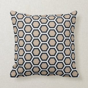 Honeycomb Pattern Tan Black White Throw Pillow