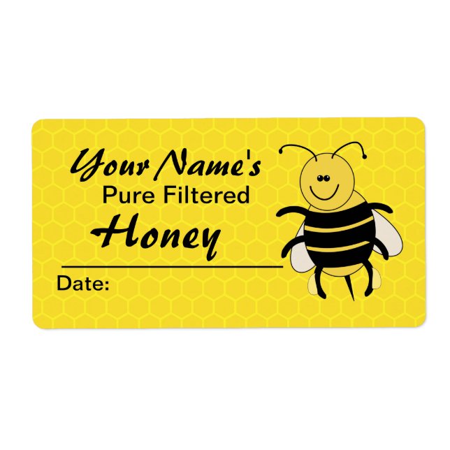 Honeycomb Personalized Honey Jar Label Cartoon Bee (Front)