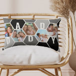 Honeycomb Photo Collage Daddy or 5 Letter Name Lumbar Pillow<br><div class="desc">Honeycomb photo pillow - editable for any 5 letter name, such as DADDY and personalized with 5 of your favourite photos, which are displayed as hexagon shape photo collage. The honeycomb geometric pattern is in a monochrome colour palette of black white and grey. For alternative colours and different length names,...</div>