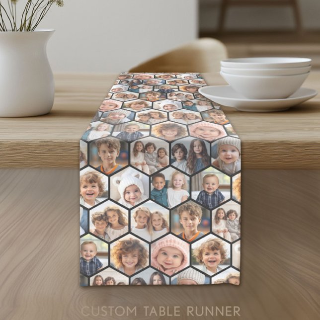 Honeycomb Photo Collage with 12 Photos Short Table Runner (Custom Photo Table Runner)