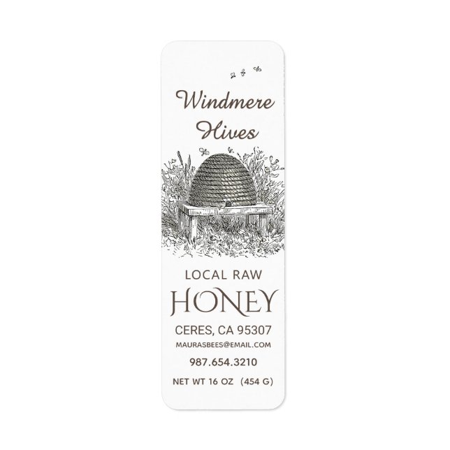 Honeycomb Skep Return Address Label White (Front)
