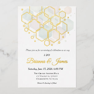 Honeycomb Wedding  Gold Foil Modern Geometric  Holiday Card