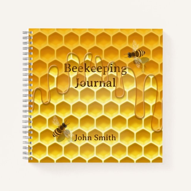 Honeycomb with Flying Honeybees Custom Square Notebook (Front)