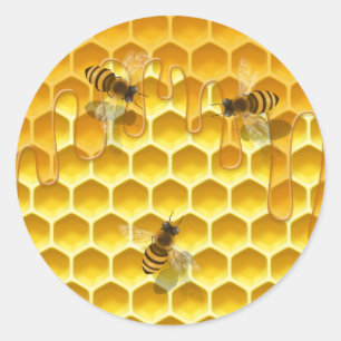 Honeycomb with Honeybees Customizable Round Classic Round Sticker