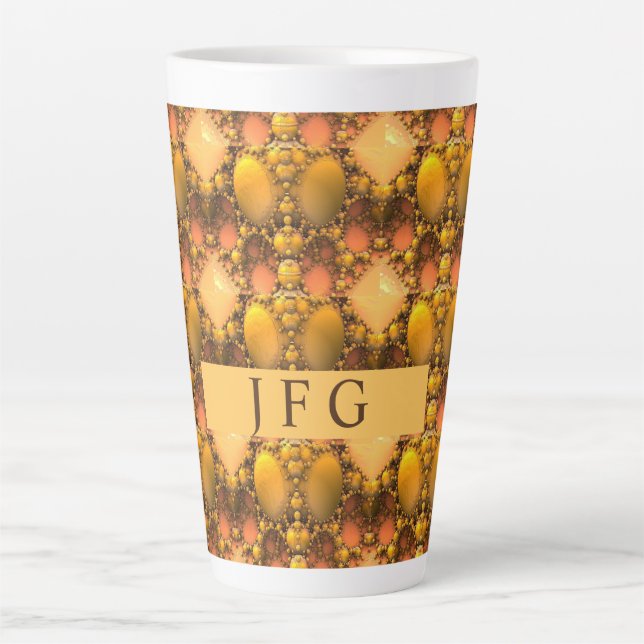 Honeycomb Yellow Fractal Art  Monogram Latte Mug (Front)