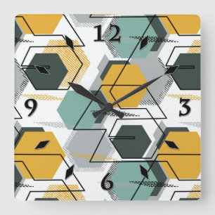 Honeycombs. Abstract geometric pattern.1  Square Wall Clock