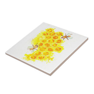 Honeycombs and Bees Watercolor Tile