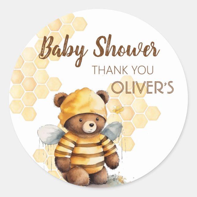 Honeycombs and brown honey teddy bear Baby Shower Classic Round Sticker (Front)
