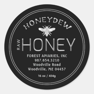 HONEYDEW FOREST HONEY Silver on Black with Bee Classic Round Sticker
