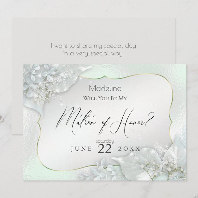 Honeydew Shimmer Will You Be My Matron of Honour Invitation (Front/Back)