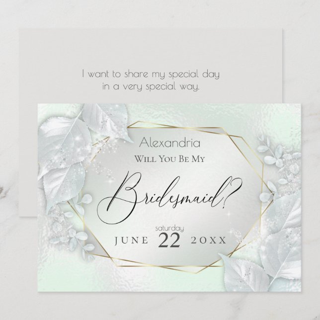 Honeydew Shimmery Will You Be My Bridesmaid Invitation (Front/Back)