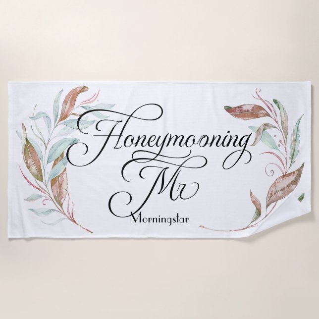 Honeymoon Beach - Mr. Watercolor Eucalyptus Beach Towel (Front)