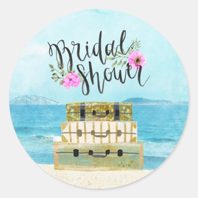 Honeymoon Bridal Shower Invitation Sticker Tropica (Front)