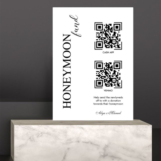 Honeymoon Elegant Fund Modern Cash QR Code Wedding Pedestal Sign (Creator Uploaded)