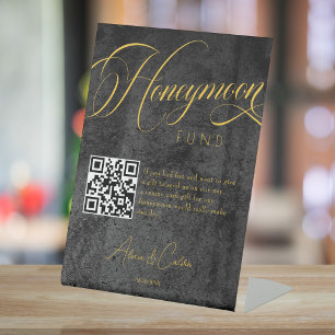 Honeymoon Fun Calligraphy Script QR code Wedding  Pedestal Sign