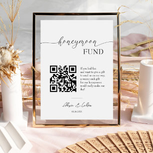 Honeymoon Fun   Minimalist Script QR code Wedding  Pedestal Sign
