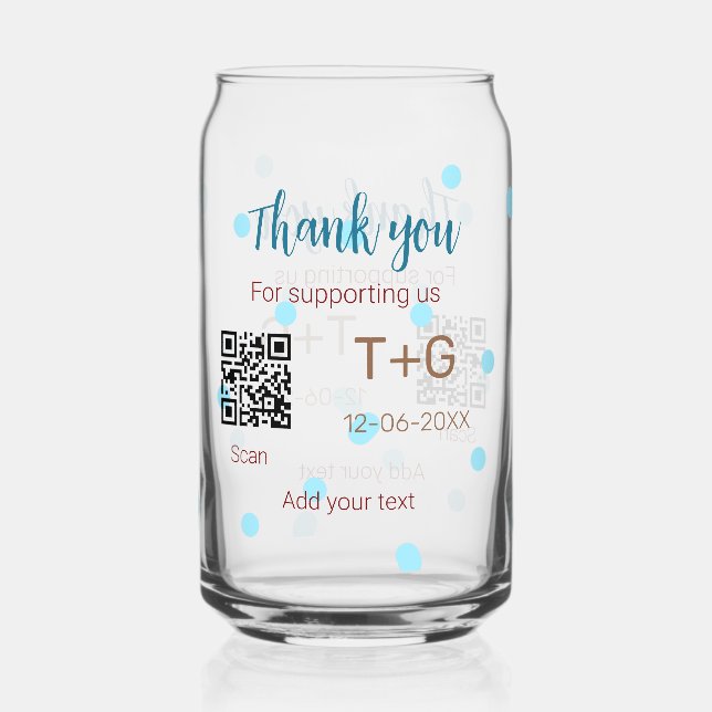 Honeymoon fund Add Q R code couple name wedding Can Glass (Front)