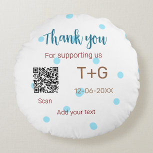 Honeymoon fund Add Q R code couple name wedding Round Pillow