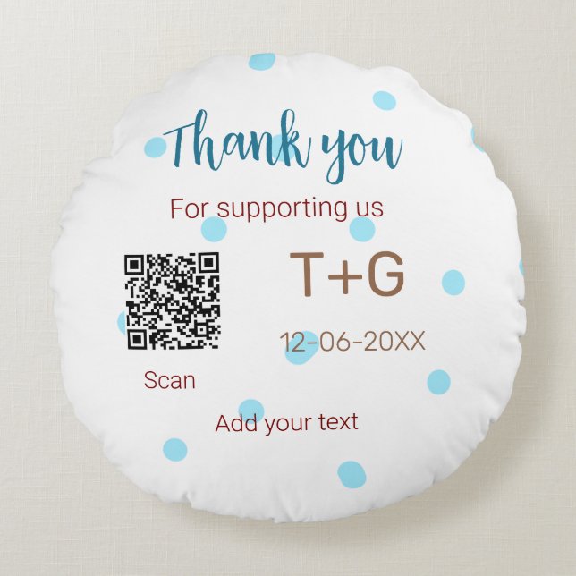 Honeymoon fund Add Q R code couple name wedding Round Pillow (Front)