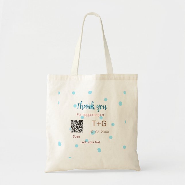 Honeymoon fund Add Q R code couple name wedding Tote Bag (Front)