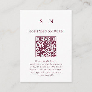 Honeymoon Fund   Burgundy Red QR Code Registry Enclosure Card