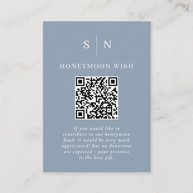 Honeymoon Fund | Dusty Blue QR Code Registry Enclosure Card (Front)