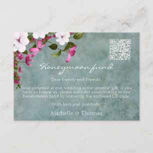 Honeymoon Fund Dusty Teal White Magenta Floral Enclosure Card