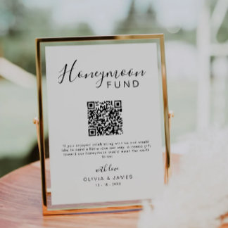 Honeymoon Fund Elegant Calligraphy QR Code Sign Invitation