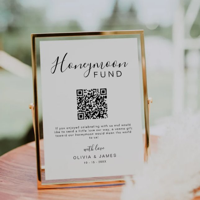 Honeymoon Fund Elegant Calligraphy QR Code Sign Invitation (Honeymoon Fund Elegant Calligraphy QR Code Sign Invitation)
