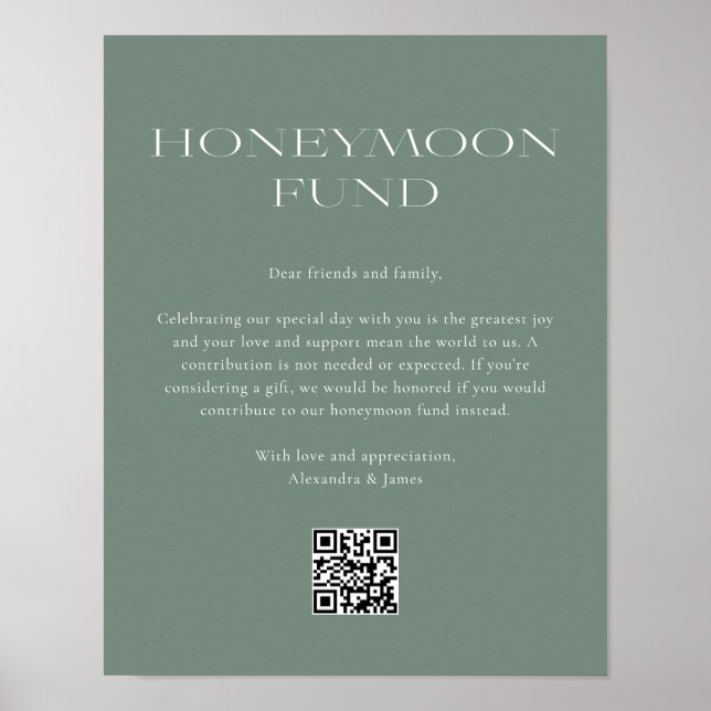 Honeymoon Fund Minimal Dark Sage Wishing Well Poster (Front)