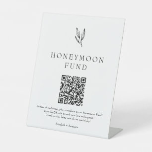 Honeymoon Fund Minimalist Botanical Wedding  Pedestal Sign