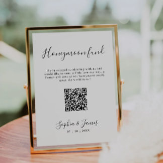 Honeymoon Fund Minimalist Wedding QR Code Sign 