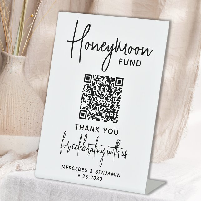 Honeymoon Fund Modern Calligraphy QR Code Wedding Pedestal Sign (Creator Uploaded)
