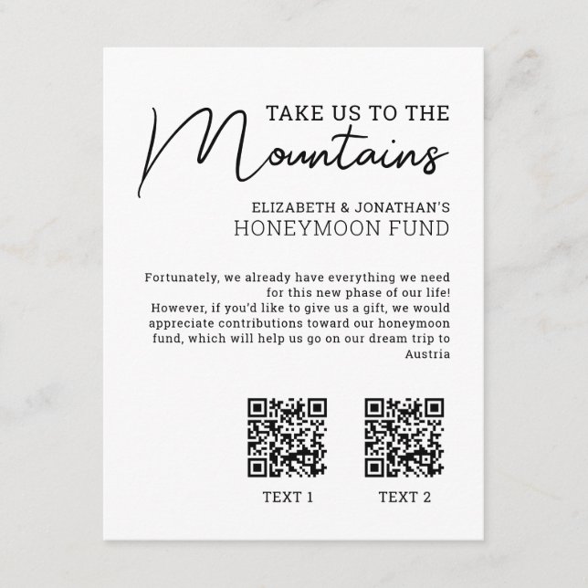 Honeymoon fund modern cash qr code enclosure card (Front)