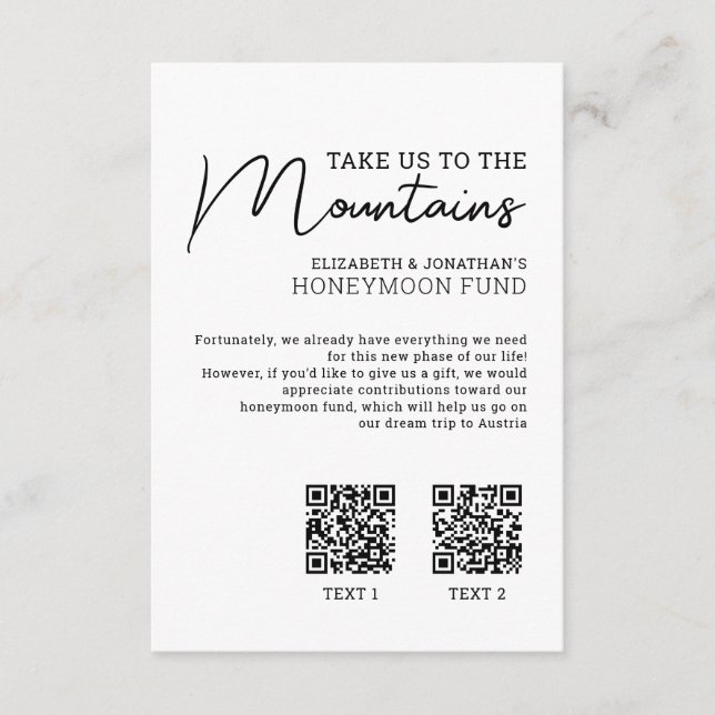 Honeymoon fund modern cash qr code enclosure card (Front)