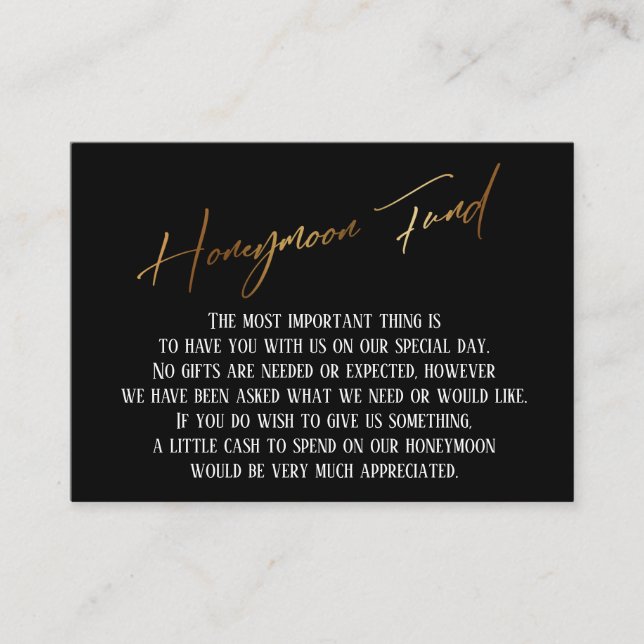 Honeymoon Fund Modern Gold Handwriting Wedding Enclosure Card (Front)