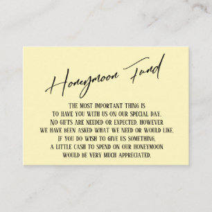 Honeymoon Fund Modern Handwriting Pale Yellow Enclosure Card