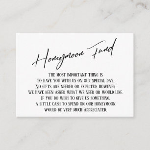 Honeymoon Fund Modern Handwriting Simple Wedding Enclosure Card