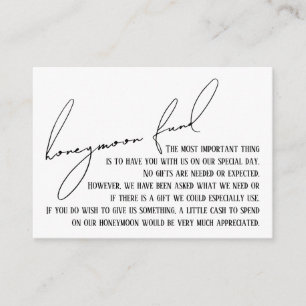 Honeymoon Fund Modern Slim Handwriting White Enclosure Card
