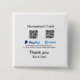 Honeymoon Fund PayPal Venmo QR code thank you 2 Inch Square Button