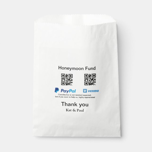 Honeymoon Fund PayPal Venmo QR code thank you Favour Bag (Front)